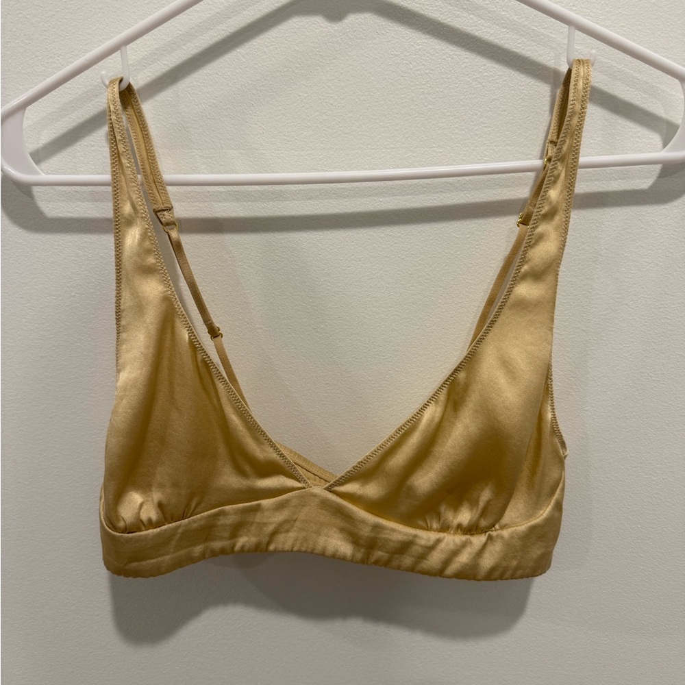 Zara Gold Satin Triangle Bralette with Adjustable Straps